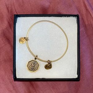 Alex and Ani Gold Charm Bangle Bracelet with “E” initial